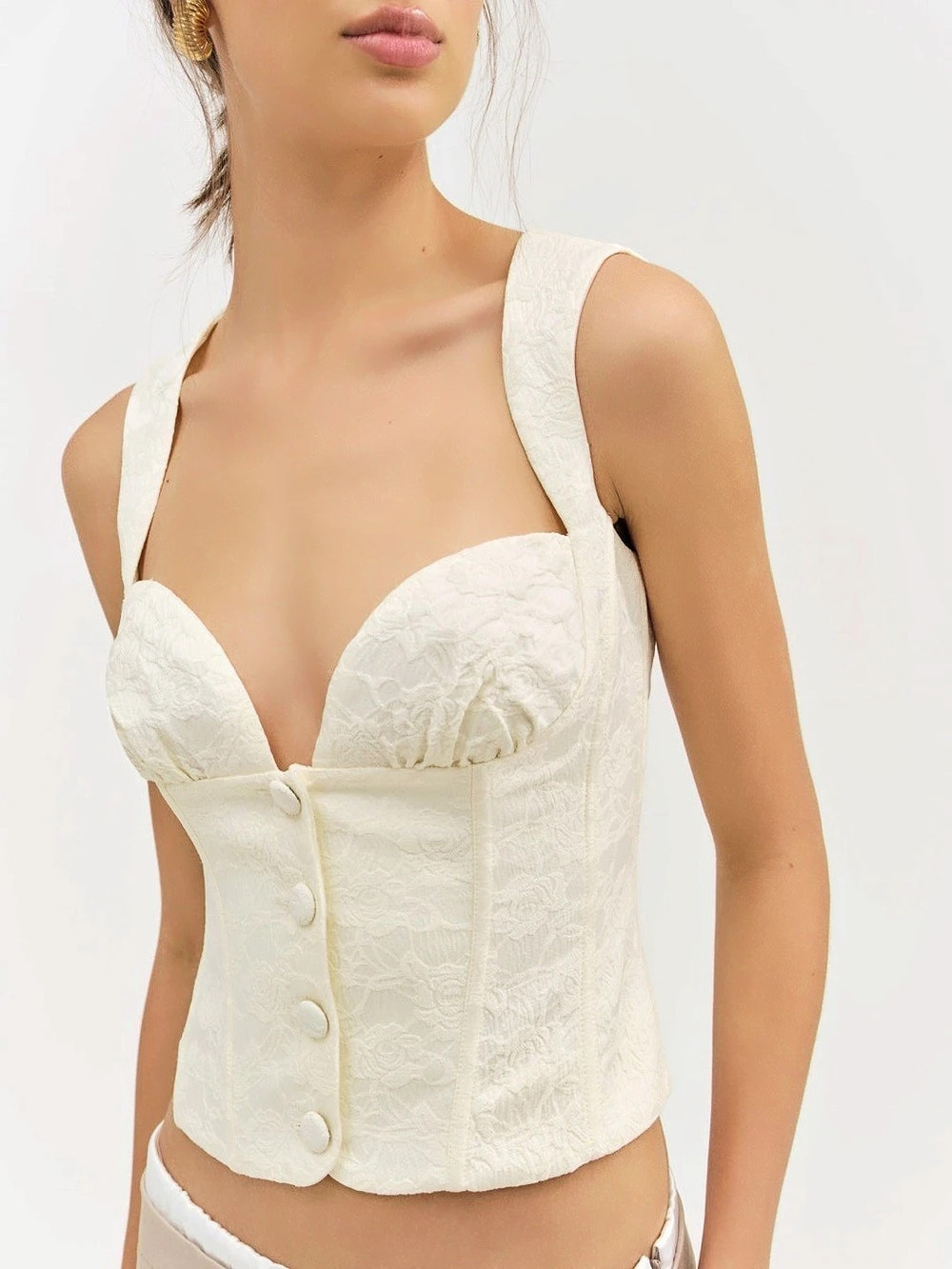 $169 NWT For Love & Lemons “Rosie” Jacquard Top in Cream Sz Small